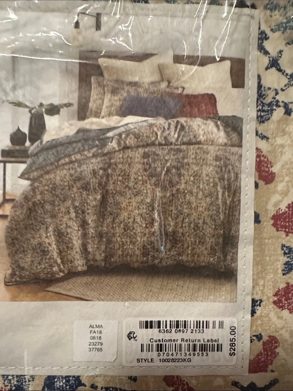 Lucky Brand King Duvet Cover Set in Cream, Blue & Red Accents